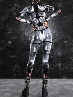 Women's Bodysuit Zentai Cyberpunk Futuristic Exo-Suit Long Sleeves Metallic Catsuit Zentai
