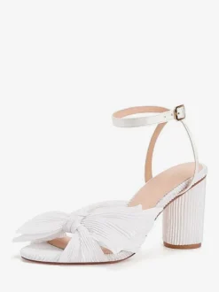 Women's Bow Wedding Sandals Block Heel Prom Shoes White Homecoming Shoes