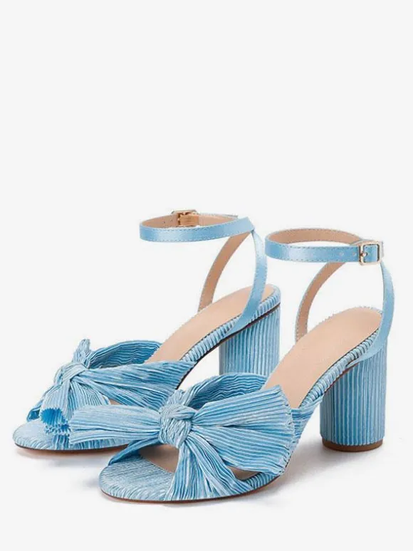 Women's Bow Wedding Sandals Block Heel Prom Shoes White Homecoming Shoes