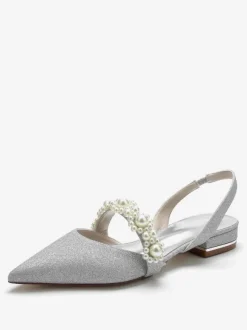 Women's Bridal Shoes Pearls Slingback Flats