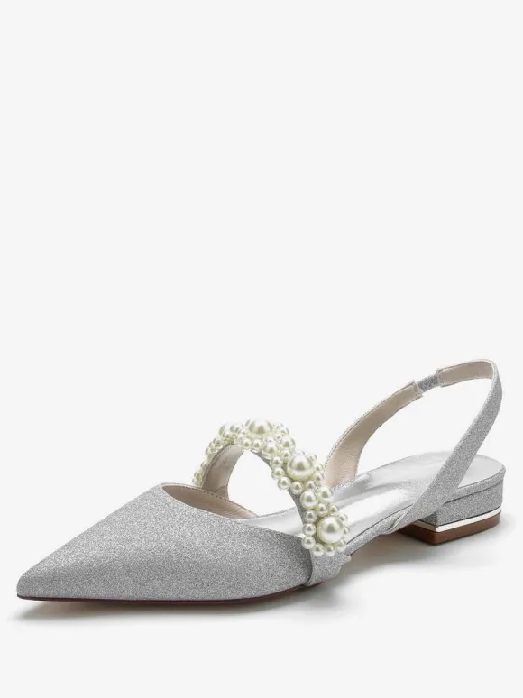 Women's Bridal Shoes Pearls Slingback Flats
