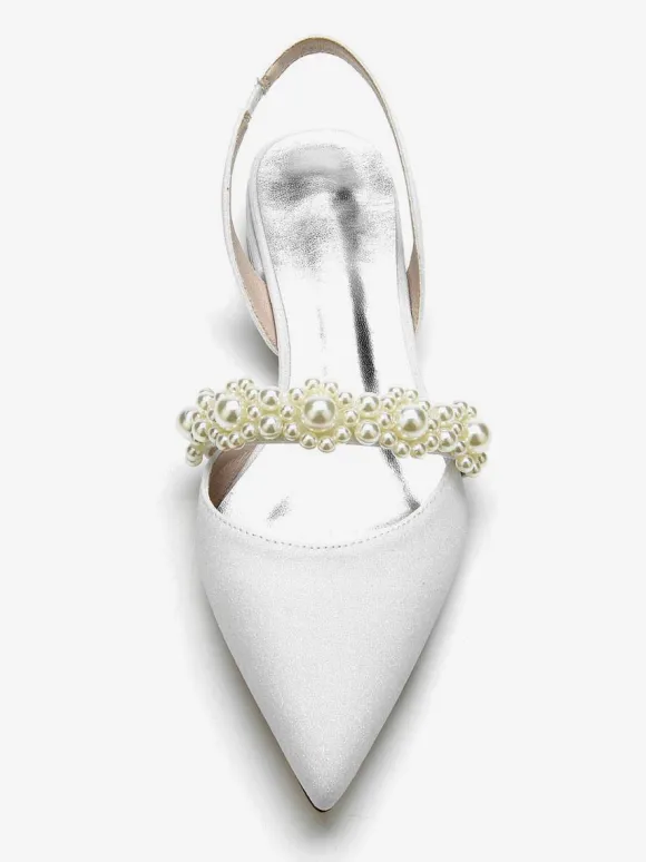 Women's Bridal Shoes Pearls Slingback Flats