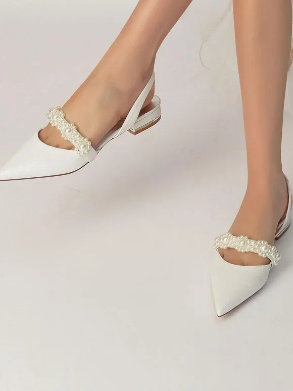 Women's Bridal Shoes Pearls Slingback Flats