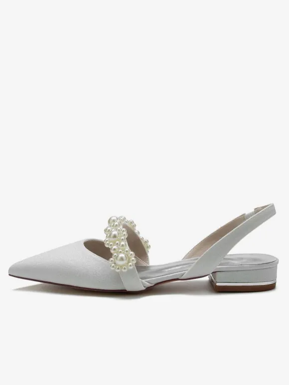 Women's Bridal Shoes Pearls Slingback Flats