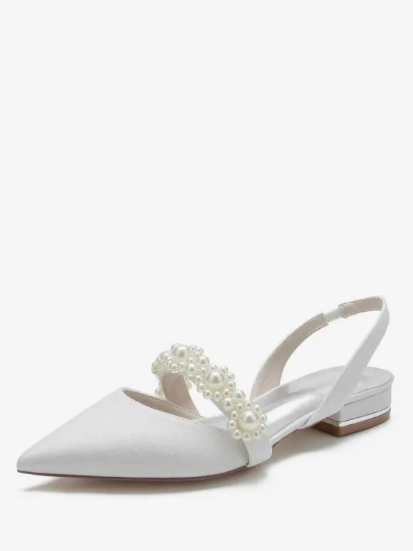 Women's Bridal Shoes Pearls Slingback Flats