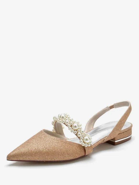 Women's Bridal Shoes Pearls Slingback Flats