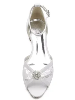 Women's Bridal Shoes Rhinestones Lace Peep Toe Ankle Strap Flats