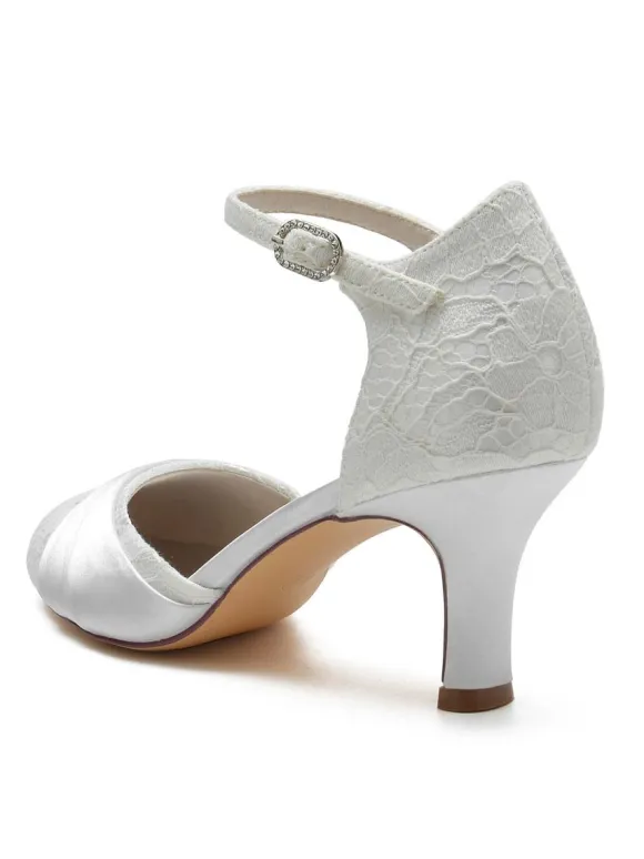 Women's Bridal Shoes Rhinestones Lace Round Toe Chunky Heel Bridal Shoes