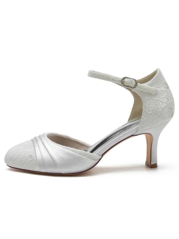 Women's Bridal Shoes Rhinestones Lace Round Toe Chunky Heel Bridal Shoes