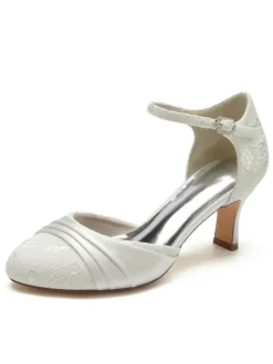 Women's Bridal Shoes Rhinestones Lace Round Toe Chunky Heel Bridal Shoes
