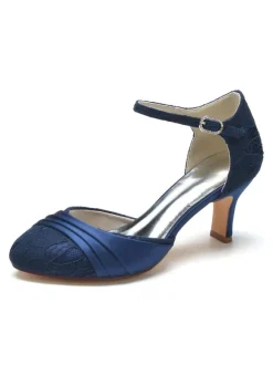 Women's Bridal Shoes Rhinestones Lace Round Toe Chunky Heel Bridal Shoes