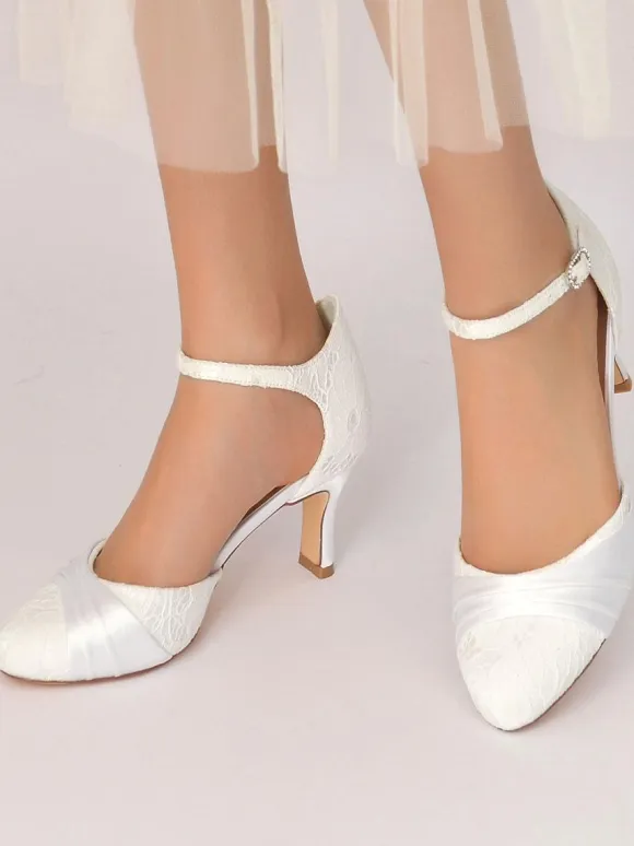 Women's Bridal Shoes Rhinestones Lace Round Toe Chunky Heel Bridal Shoes