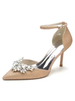 Women's Bridal Shoes Rhinestones Ankle Strap Stiletto Heel Bridal Pumps