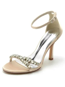 Women's Bridal Shoes Rhinestones Satin Open Toe Stiletto Heel Bridal Shoes
