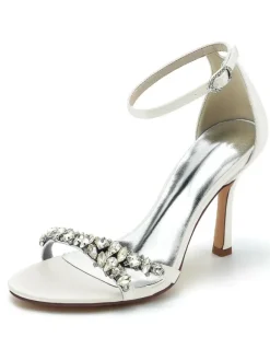 Women's Bridal Shoes Rhinestones Satin Open Toe Stiletto Heel Bridal Shoes