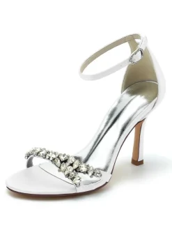 Women's Bridal Shoes Rhinestones Satin Open Toe Stiletto Heel Bridal Shoes