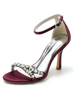 Women's Bridal Shoes Rhinestones Satin Open Toe Stiletto Heel Bridal Shoes