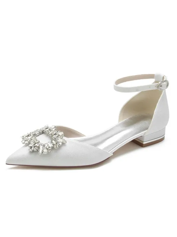 Women's Bridal Shoes Rhinestones Ankle Strap Flat in Satin