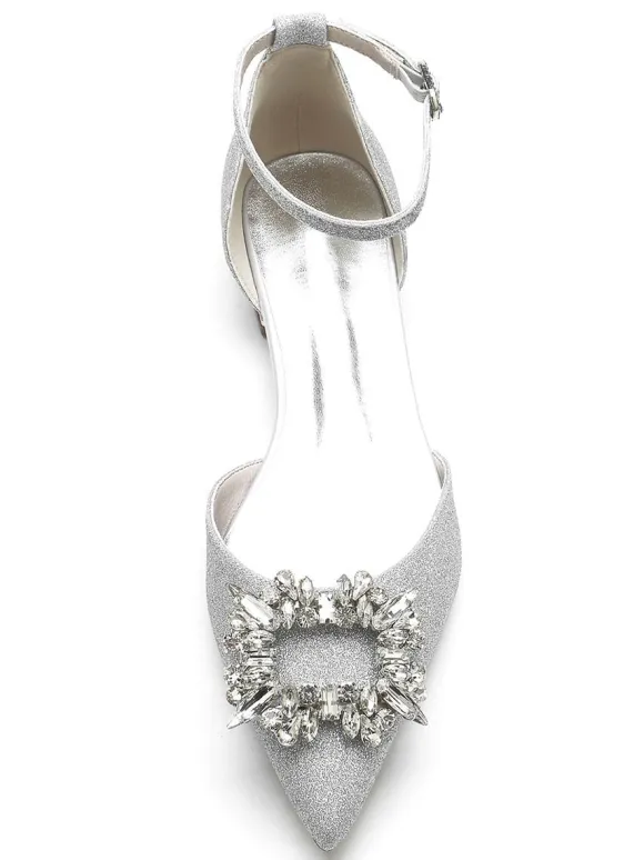 Women's Bridal Shoes Rhinestones Ankle Strap Flat in Satin