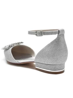 Women's Bridal Shoes Rhinestones Ankle Strap Flat in Satin