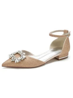 Women's Bridal Shoes Rhinestones Ankle Strap Flat in Satin