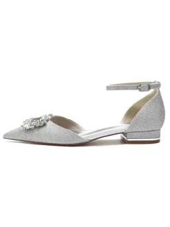 Women's Bridal Shoes Rhinestones Ankle Strap Flat in Satin