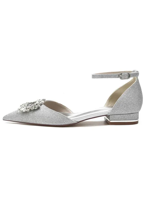 Women's Bridal Shoes Rhinestones Ankle Strap Flat in Satin