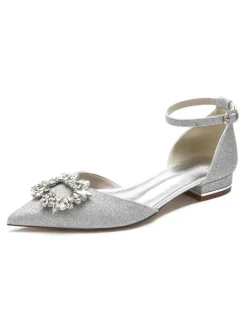 Women's Bridal Shoes Rhinestones Ankle Strap Flat in Satin