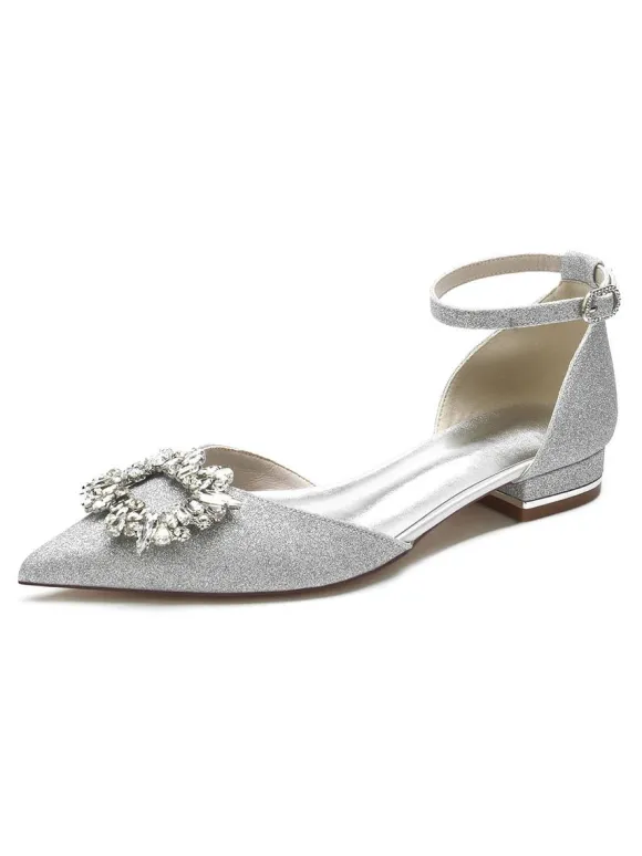 Women's Bridal Shoes Rhinestones Ankle Strap Flat in Satin