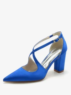 Women's Bridal Shoes Satin Pointed Toe Chunky Heel Bridal Shoes