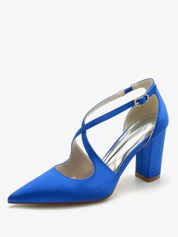 Women's Bridal Shoes Satin Pointed Toe Chunky Heel Bridal Shoes