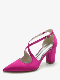 Women's Bridal Shoes Satin Pointed Toe Chunky Heel Bridal Shoes