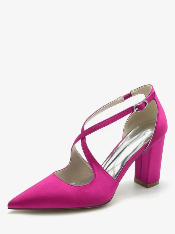 Women's Bridal Shoes Satin Pointed Toe Chunky Heel Bridal Shoes