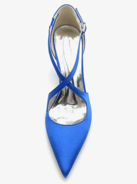 Women's Bridal Shoes Satin Pointed Toe Chunky Heel Bridal Shoes