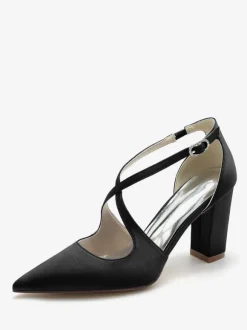 Women's Bridal Shoes Satin Pointed Toe Chunky Heel Bridal Shoes