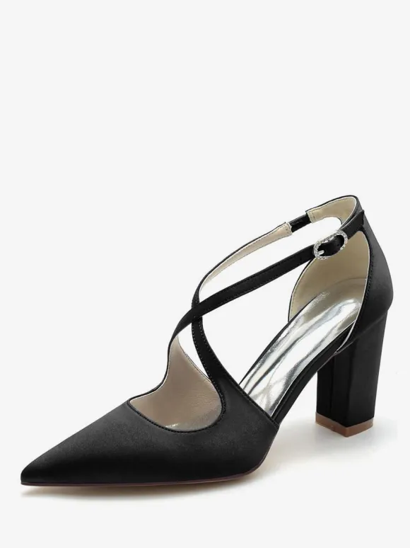 Women's Bridal Shoes Satin Pointed Toe Chunky Heel Bridal Shoes