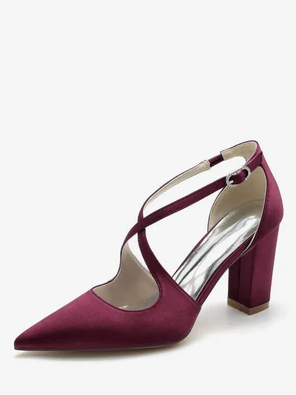 Women's Bridal Shoes Satin Pointed Toe Chunky Heel Bridal Shoes
