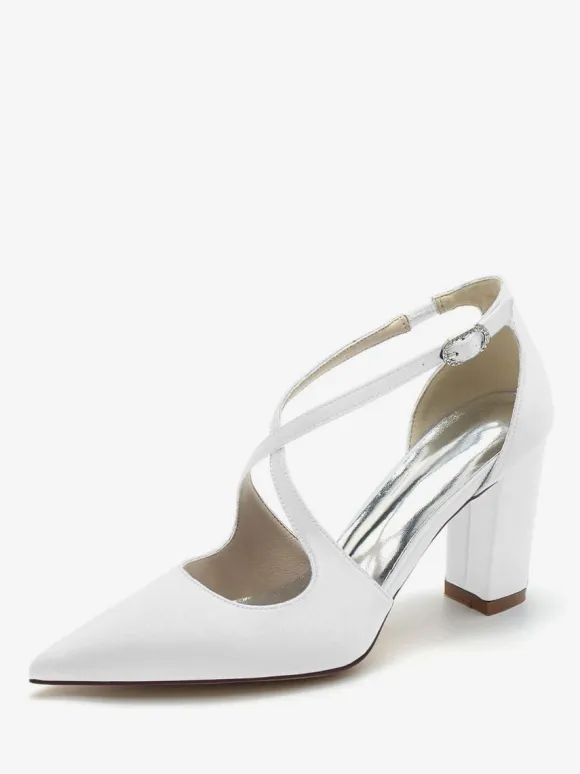 Women's Bridal Shoes Satin Pointed Toe Chunky Heel Bridal Shoes