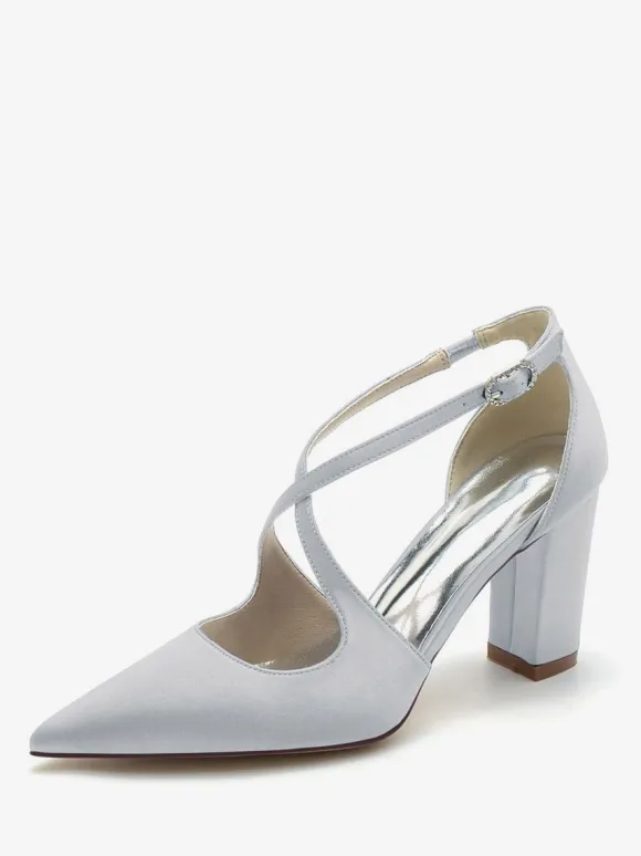 Women's Bridal Shoes Satin Pointed Toe Chunky Heel Bridal Shoes