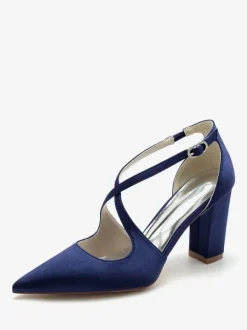 Women's Bridal Shoes Satin Pointed Toe Chunky Heel Bridal Shoes