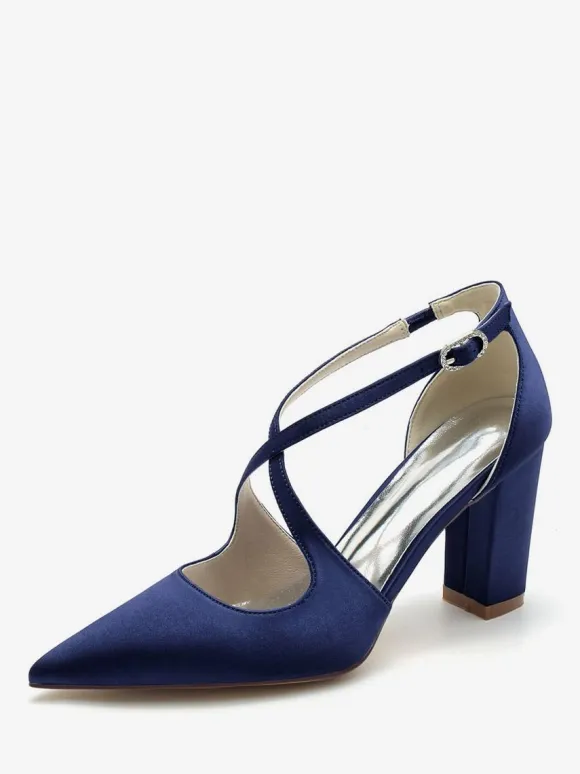 Women's Bridal Shoes Satin Pointed Toe Chunky Heel Bridal Shoes