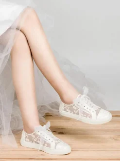 Women's Bridal Sneaker Shoes Silk And Satin Round Toe Flat Shoes