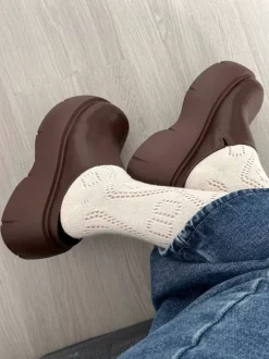 Women's Brown Clogs Round Toe Platfrom Mules