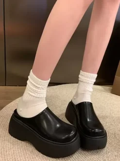 Women's Brown Clogs Round Toe Platfrom Mules