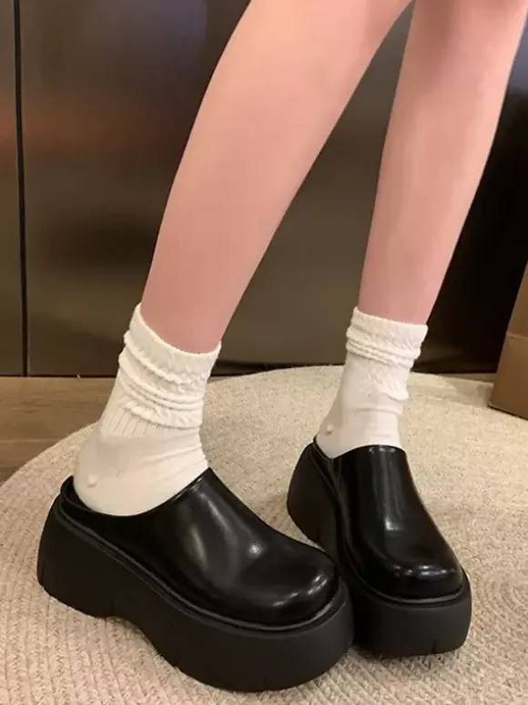 Women's Brown Clogs Round Toe Platfrom Mules