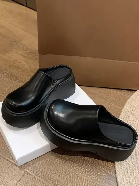 Women's Brown Clogs Round Toe Platfrom Mules