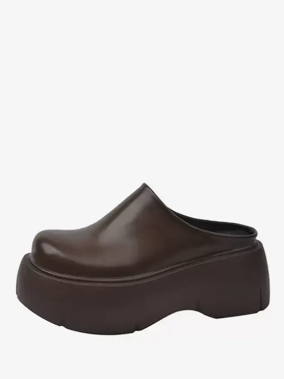 Women's Brown Clogs Round Toe Platfrom Mules