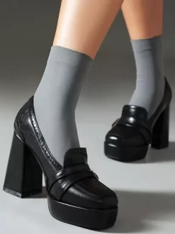 Women's Buckle Chunky Heel Loafers PU Leather