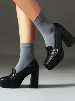 Women's Buckle Chunky Heel Loafers PU Leather