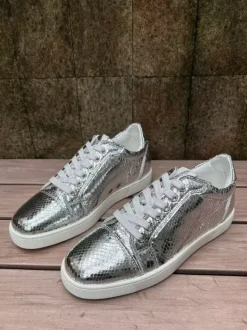 Women's Casual Sneakers Round Toe Snake Pattern Lace Up Skate Shoes